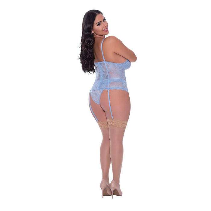 Magic Silk Ooh La Lace Bustier & Panty Set Periwinkle Queen Size - SexToy.com