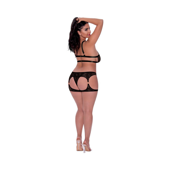 Magic Silk Rude Awakening Balconette Bra & Stirrup Thong Set Black Queen Size - SexToy.com