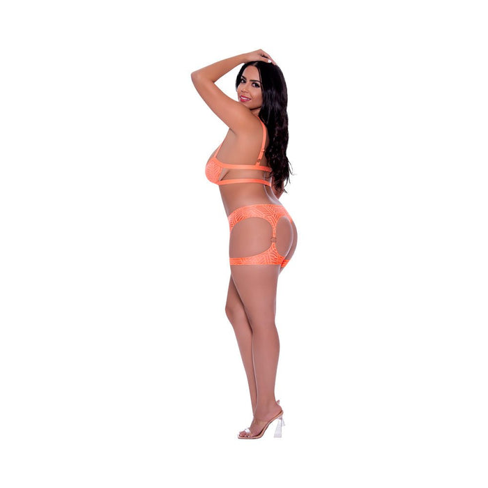 Magic Silk Rude Awakening Balconette Bra & Stirrup Thong Set Neon Orange Queen Size - SexToy.com