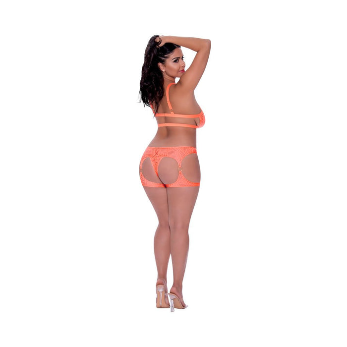 Magic Silk Rude Awakening Balconette Bra & Stirrup Thong Set Neon Orange Queen Size - SexToy.com