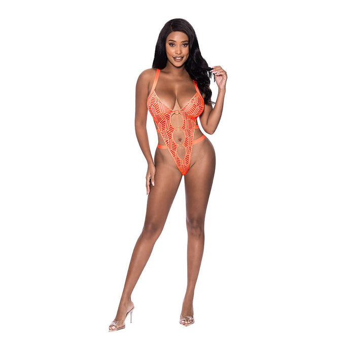 Magic Silk Rude Awakening Strappy Teddy Neon Orange L/xl - SexToy.com