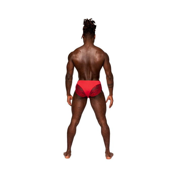 Male Power Sassy Lace Bikini Solid Pouch Red L - SexToy.com