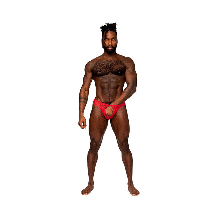 Male Power Sassy Lace Open Ring Thong Red S/m - SexToy.com