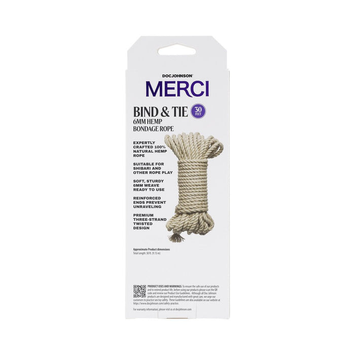 Merci Bind&tie 6mm Hemp Bondage Rope 30ft Natural - SexToy.com