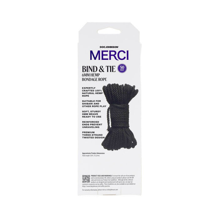 Merci Bind&tie 6mm Hemp Bondage Rope 50ft Black - SexToy.com