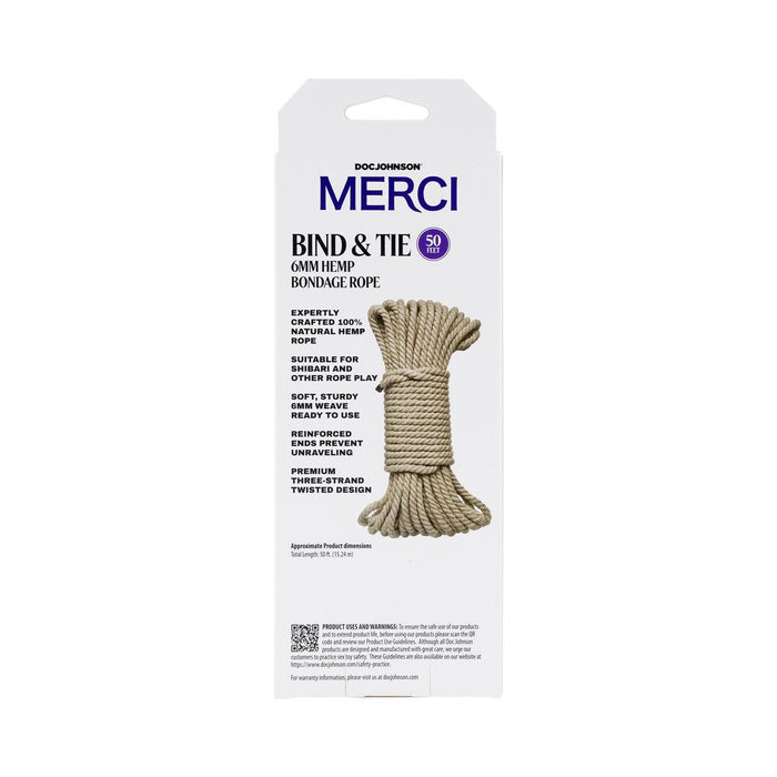 Merci Bind&tie 6mm Hemp Bondage Rope 50ft Natural - SexToy.com