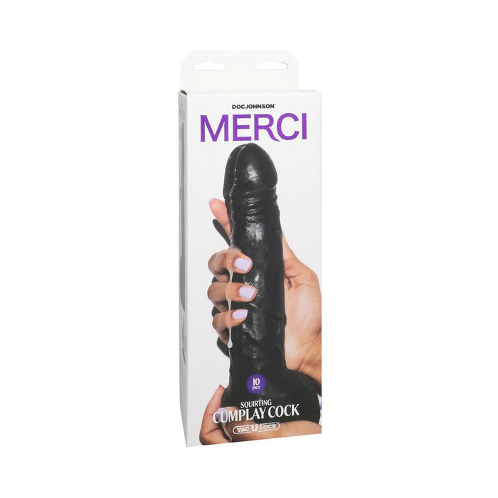 Merci Dual Density Ultraskyn Squirting Cumplay Cock With Removable Vac - u - lock Suction Cup 10in Black - SexToy.com