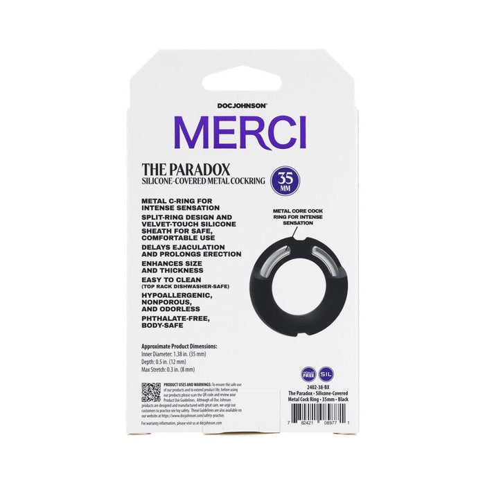 Merci Silicone Covered Metal Cock Ring 35mm Black - SexToy.com