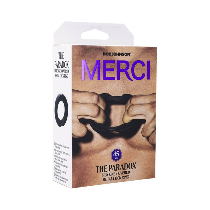 Merci Silicone Covered Metal Cock Ring 45mm Black - SexToy.com