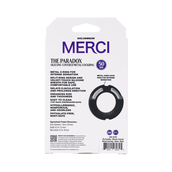 Merci Silicone Covered Metal Cock Ring 50mm Black - SexToy.com