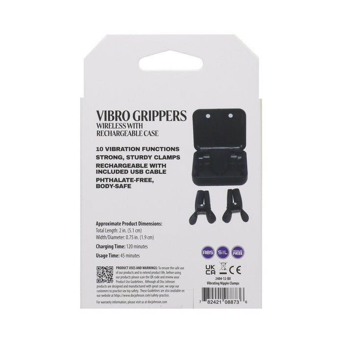 Merci Vibro Grippers Vibrating Nipple Clamps Rechargeable With Case Black - SexToy.com