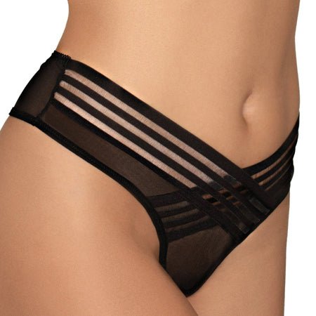 Mesh Thong w/Shadow Stripe Elastic Black LG - SexToy.com