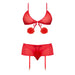 MS Marabou Bra, Garter Skirt &G Set Red - SexToy.com