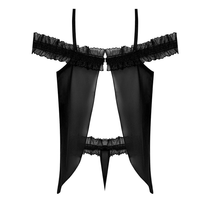 MS Ruffled Baby Doll & Thong Blk S/M - SexToy.com