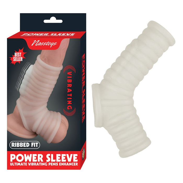 Nasstoys Power Sleeve Ribbed Fit Vibrating Penis Enhancer White - SexToy.com