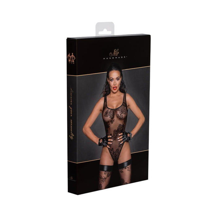 Noir Handmade Tulle Bodysuit With Patterned Flock Embroidery - SexToy.com