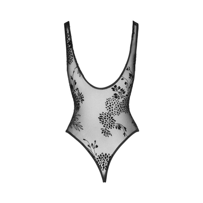 Noir Handmade Tulle Bodysuit With Patterned Flock Embroidery - SexToy.com