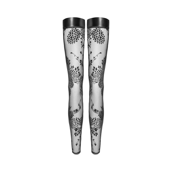 Noir Handmade Tulle Stockings With Patterned Flock Embroidery - SexToy.com