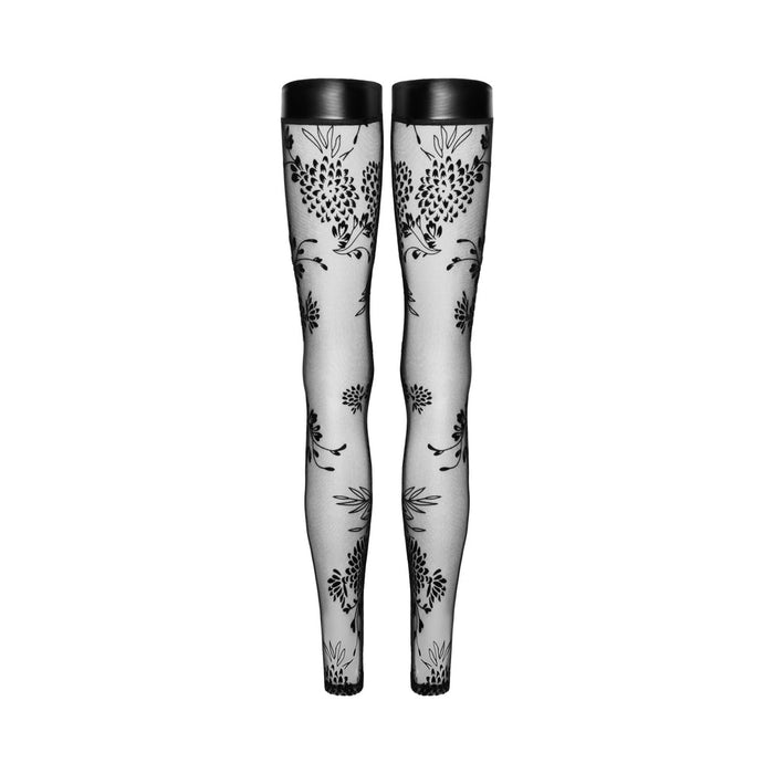 Noir Handmade Tulle Stockings With Patterned Flock Embroidery - SexToy.com