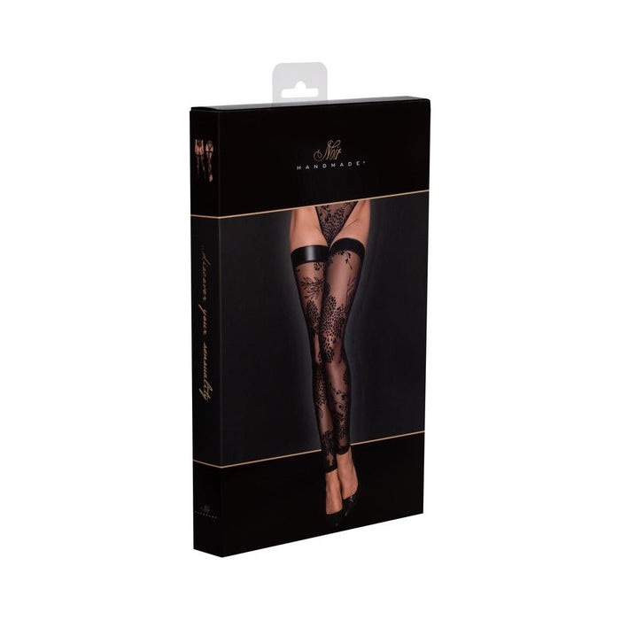 Noir Handmade Tulle Stockings With Patterned Flock Embroidery - SexToy.com