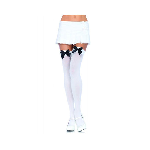 Nylon Over The Knee Bow Accent O/S White/Black - SexToy.com