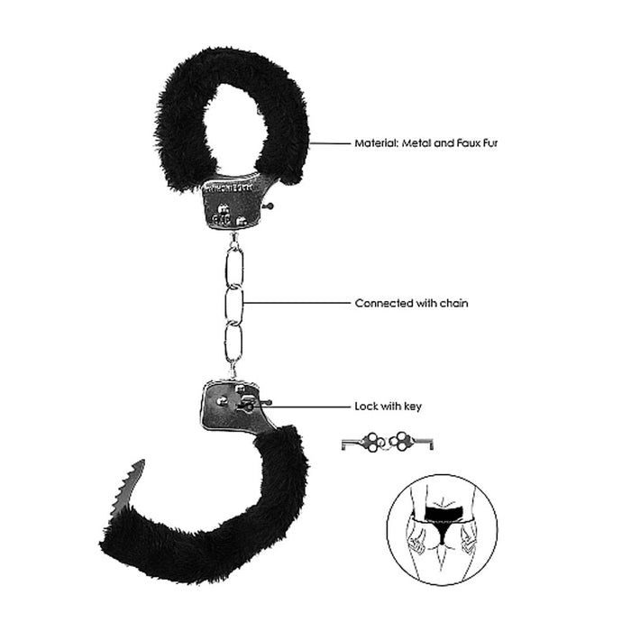 Ouch! Black & White Beginner Pleasure Furry Wrist Cuffs With Quick - release Button - SexToy.com