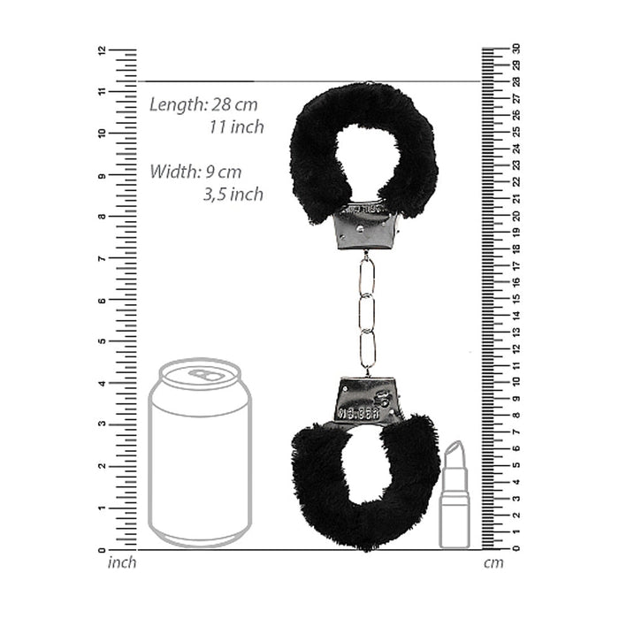 Ouch! Black & White Beginner Pleasure Furry Wrist Cuffs With Quick - release Button - SexToy.com