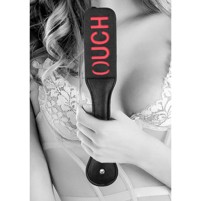 Ouch! Black & White Bonded Leather Paddle Ouch Black - SexToy.com