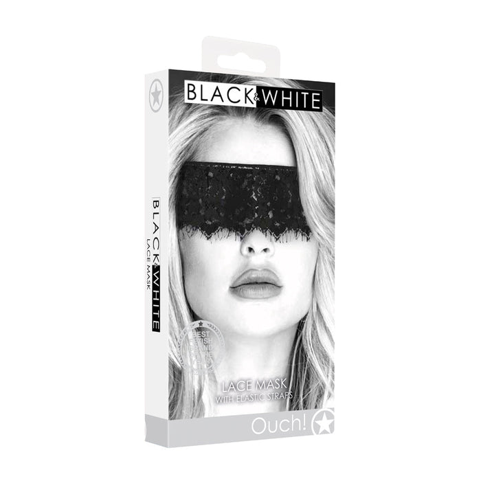 Ouch! Black & White Lace Mask With Elastic Straps Black - SexToy.com