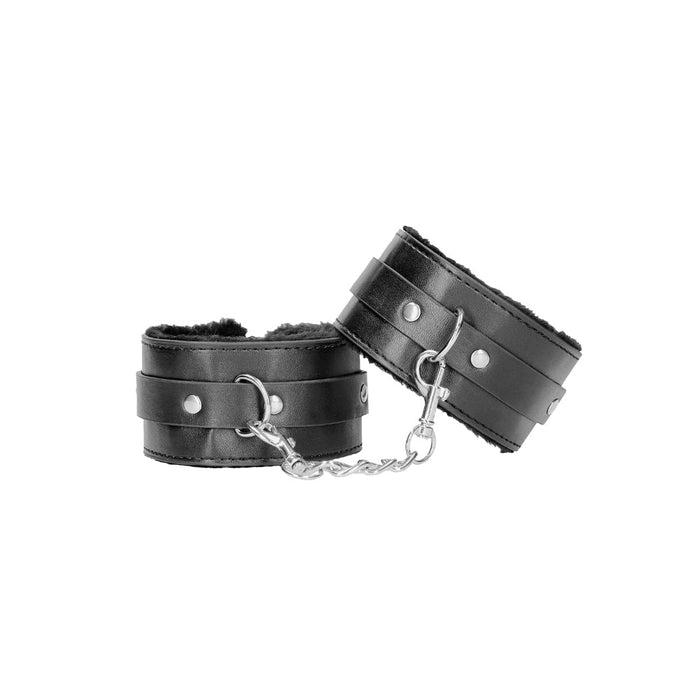 Ouch! Black & White Plush Bonded Leather Ankle Cuffs With Adjustable Straps Black - SexToy.com