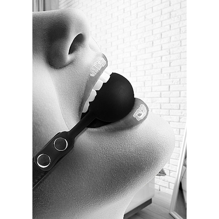 Ouch! Black & White Silicone Ball Gag With Adjustable Bonded Leather Straps Black - SexToy.com