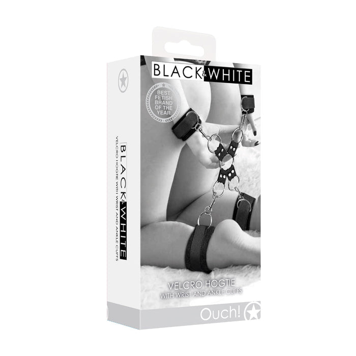 Ouch! Black & White Velcro Hogtie With Hand And Ankle Cuffs Black - SexToy.com