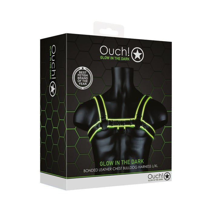 Ouch! Glow Chest Bulldog Harness - Glow In The Dark - Green - L/xl - SexToy.com