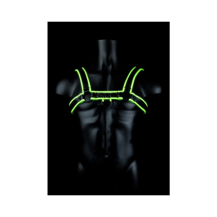 Ouch! Glow Chest Bulldog Harness - Glow In The Dark - Green - L/xl - SexToy.com