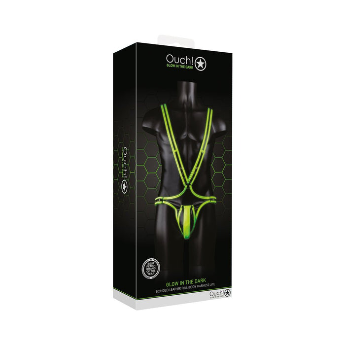 Ouch! Glow Full Body Harness - Glow In The Dark - Green - L/xl - SexToy.com