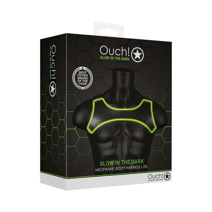 Ouch! Glow Neoprene Harness - Glow In The Dark - Green - L/xl - SexToy.com