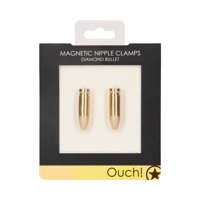 Ouch Magnetic Nipple Clamps - Diamond Bullet - Gold - SexToy.com