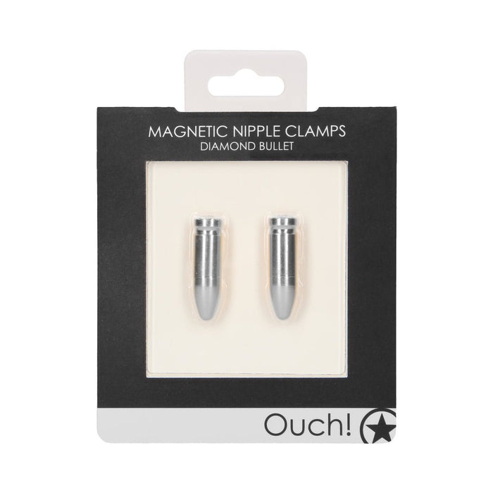 Ouch Magnetic Nipple Clamps - Diamond Bullet - Silver - SexToy.com