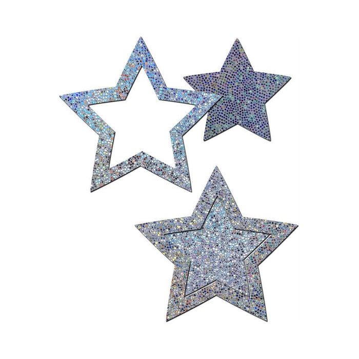 Pastease Glitter Peek A Boob Stars Silver Pasties - SexToy.com