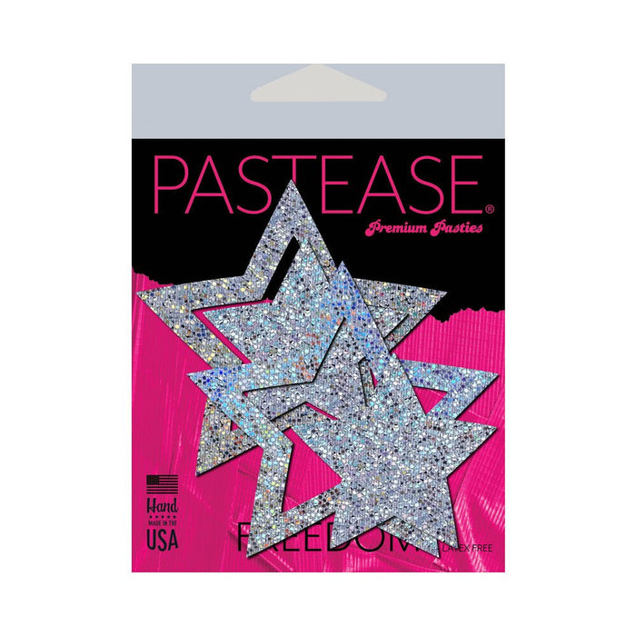 Pastease Glitter Peek A Boob Stars Silver Pasties - SexToy.com