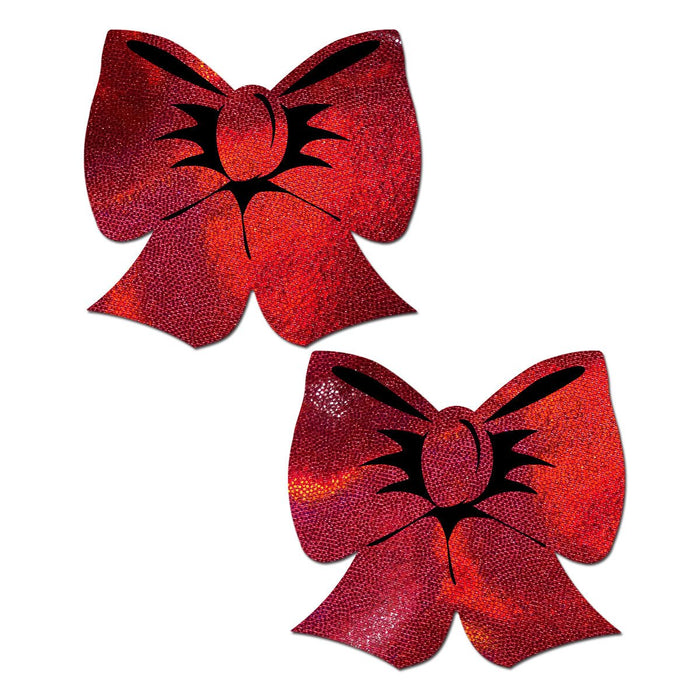 Pastease Hologram Bows Red Pasties - SexToy.com