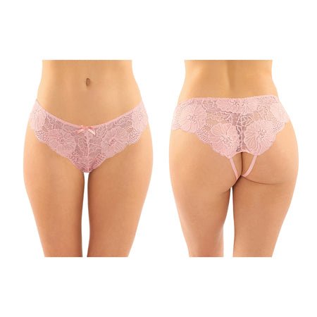 Poppy Crotchless Floral Lace Panty Pink S/M - SexToy.com