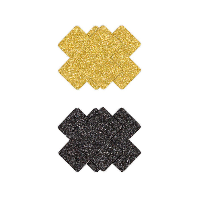 Pretty Pasties Glitter Cross Black/gold 2 Pair - SexToy.com