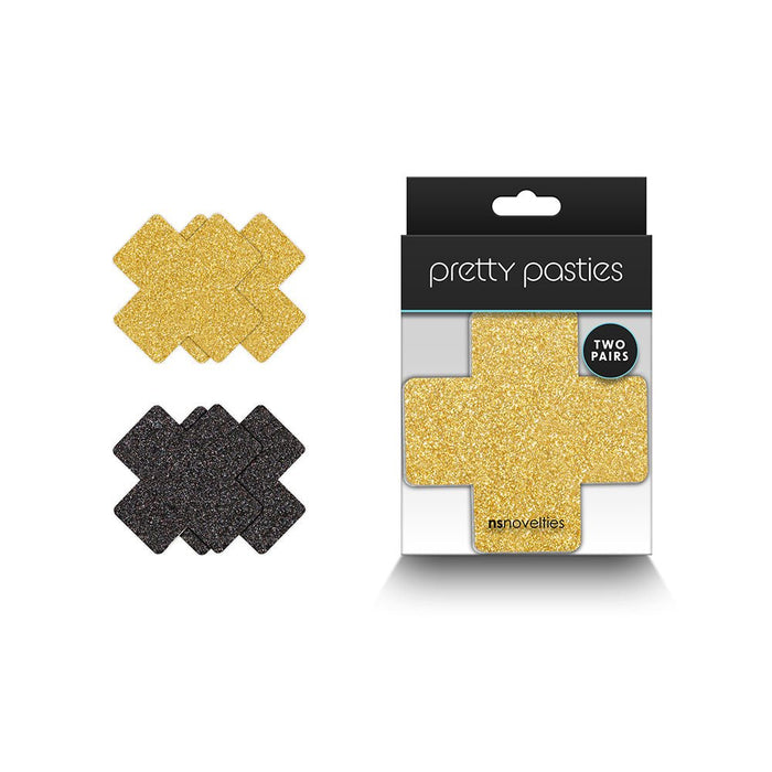 Pretty Pasties Glitter Cross Black/gold 2 Pair - SexToy.com