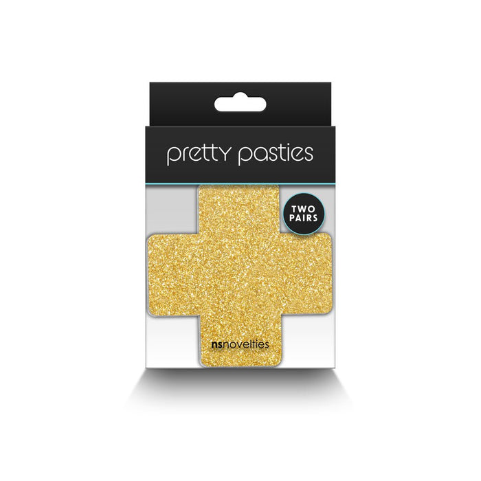 Pretty Pasties Glitter Cross Black/gold 2 Pair - SexToy.com