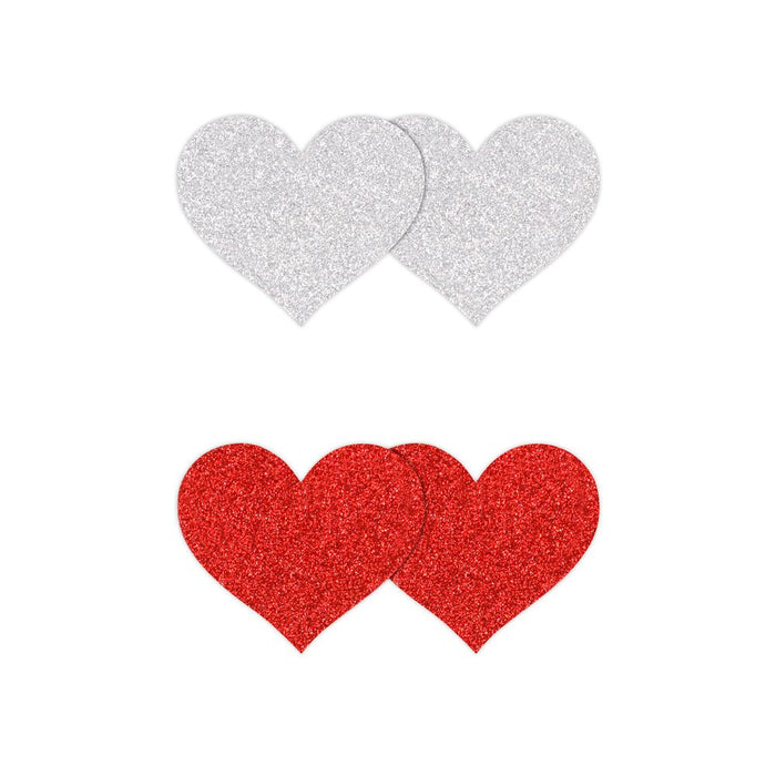 Pretty Pasties Glitter Hearts Red/silver 2 Pair - SexToy.com