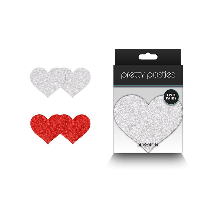 Pretty Pasties Glitter Hearts Red/silver 2 Pair - SexToy.com