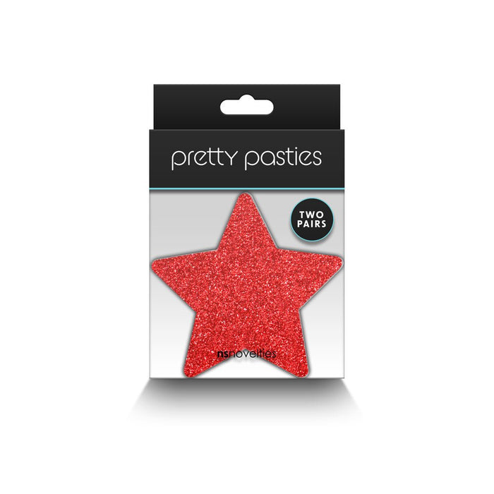 Pretty Pasties Glitter Stars Red/silver 2 Pair - SexToy.com