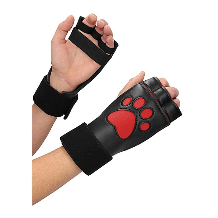 Puppy Play Neoprene Puppy Paw Gloves Red - SexToy.com