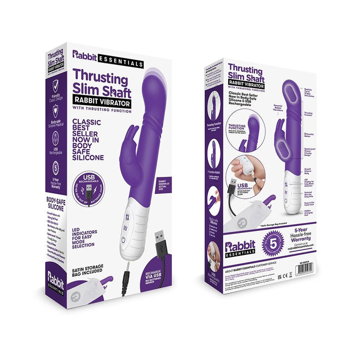 Rabbit Essentials Thrusting Slim Shaft Rabbit Vibrator Purple - SexToy.com